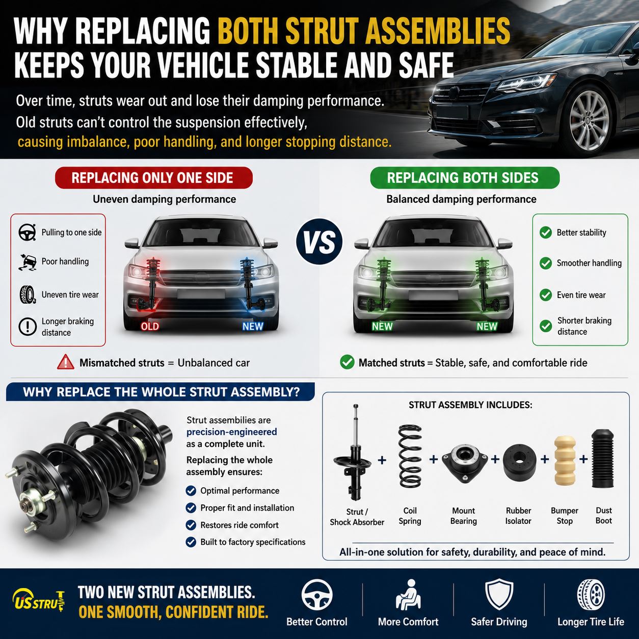 Front Strut & Shock Assembly w/ Stabilizer for 2007-2009 Volkswagen Jetta City